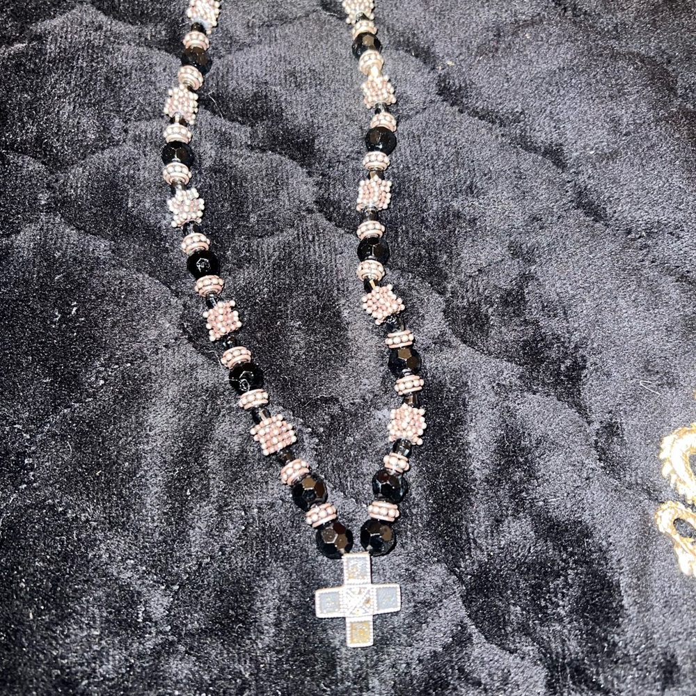 925 silver and hematite beaded cross necklace